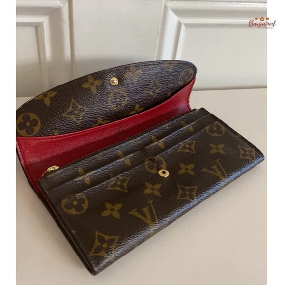 Authentic Louis Vuitton Monogram Canvas Leather Red Emilie Long Wallet CA2163 - Picture 7 of 13